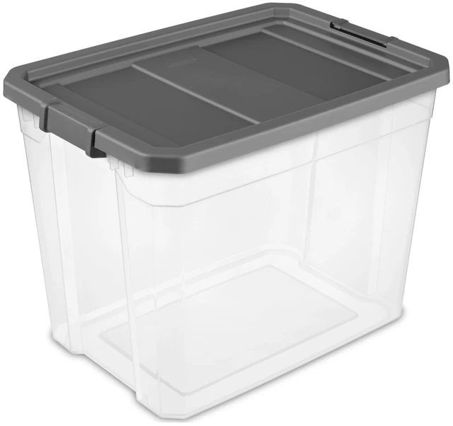 Main image of Sterilite 108Quart Extra-Large Stackable Storage Bin, Clear Plastic with Latch Lid, Dark Gray