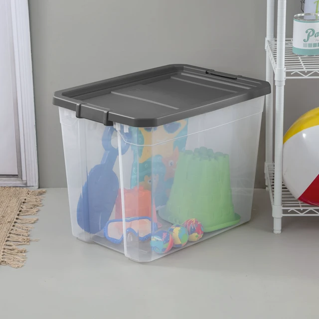 Alt view image 4 of 6 - Sterilite 108Quart Extra-Large Stackable Storage Bin, Clear Plastic with Latch Lid, Dark Gray