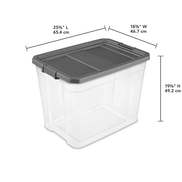 Alt view image 5 of 6 - Sterilite 108Quart Extra-Large Stackable Storage Bin, Clear Plastic with Latch Lid, Dark Gray
