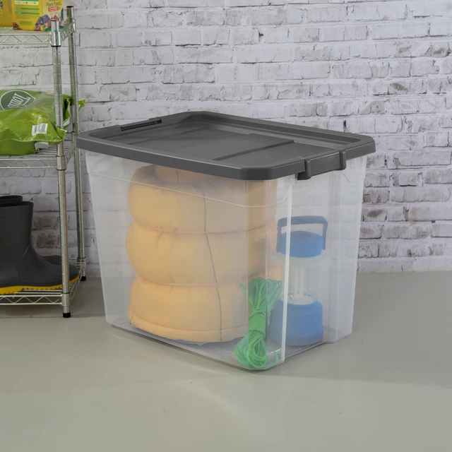 Alt view image 3 of 6 - Sterilite 108Quart Extra-Large Stackable Storage Bin, Clear Plastic with Latch Lid, Dark Gray