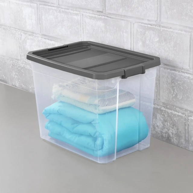 Alt view image 2 of 6 - Sterilite 108Quart Extra-Large Stackable Storage Bin, Clear Plastic with Latch Lid, Dark Gray