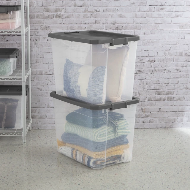 Alt view image 6 of 6 - Sterilite 108Quart Extra-Large Stackable Storage Bin, Clear Plastic with Latch Lid, Dark Gray