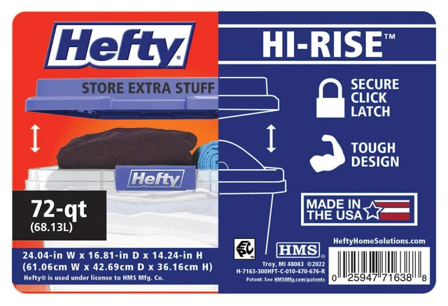 Alt view image 5 of 6 - Hefty HI-RISE 72 Quart Clear Plastic Storage Bin with Latching Lid, Blue