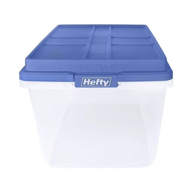 Alt view image 3 of 6 - Hefty HI-RISE 72 Quart Clear Plastic Storage Bin with Latching Lid, Blue