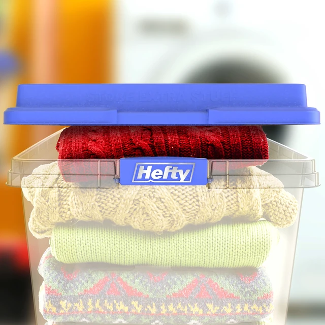 Alt view image 6 of 6 - Hefty HI-RISE 72 Quart Clear Plastic Storage Bin with Latching Lid, Blue