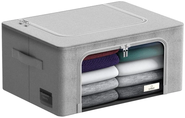 Main image of Sorbus Foldable Storage Bin with Metal Frame, Stackable Organizer with Handles, Gray