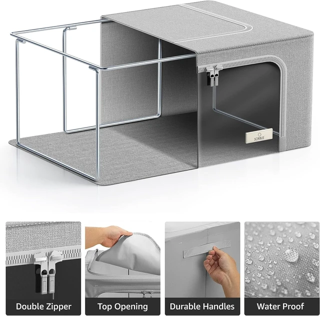 Alt view image 2 of 4 - Sorbus Foldable Storage Bin with Metal Frame, Stackable Organizer with Handles, Gray