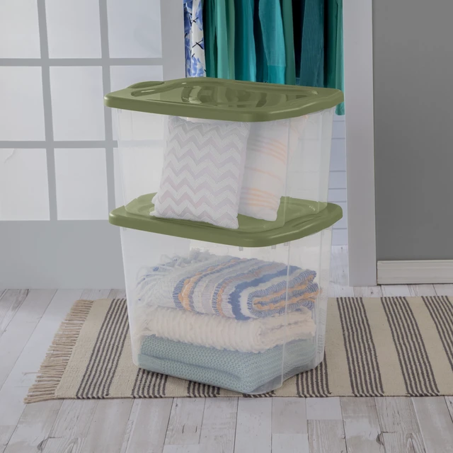 Alt view image 3 of 6 - Sterilite EZ Carry 70 Quart Clear Plastic Storage Bin with Full-Grip Handles, Green