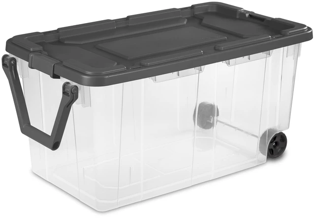 Main image of Sterilite 160 Quart Extra-Large Wheeled Storage Bin with Latch Lid and Pull Handle, Durable, Clear, Dark Gray