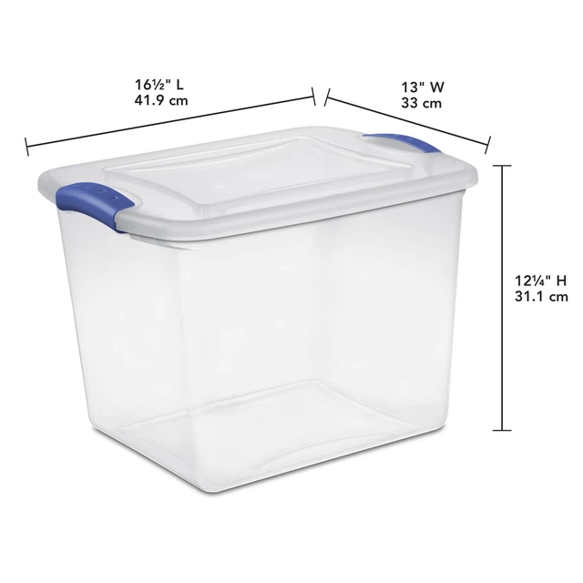 Alt view image 5 of 5 - Sterilite 27Quart Medium Latching Storage Bin, Clear Plastic Storage Container with Latch Lid, Blue
