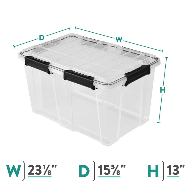 Alt view image 2 of 6 - Sterilite Gasket Box 54 Quart IP68 Waterproof Clear Plastic Storage Bin with Lid, Gasket Seal, and Durable Latches, Black