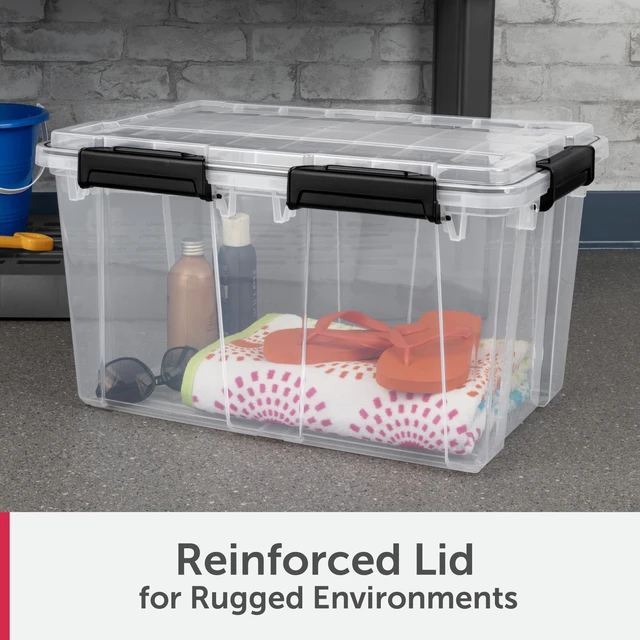 Alt view image 5 of 6 - Sterilite Gasket Box 54 Quart IP68 Waterproof Clear Plastic Storage Bin with Lid, Gasket Seal, and Durable Latches, Black