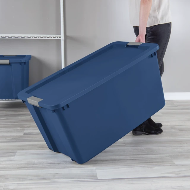Alt view image 5 of 6 - Sterilite 45 Gallon Extra-Large Wheeled Storage Bin, Plastic Storage Container with Latch Lid and Wheels, Blue