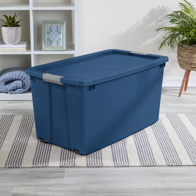 Alt view image 3 of 6 - Sterilite 45 Gallon Extra-Large Wheeled Storage Bin, Plastic Storage Container with Latch Lid and Wheels, Blue
