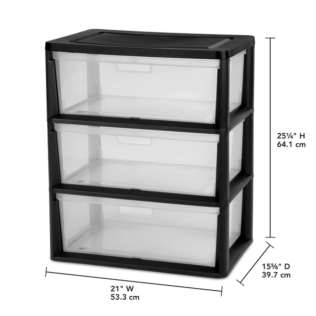 Alt view image 5 of 6 - Sterilite Wide 3 Drawer Tower Plastic Storage Organizer with Removable Clear Bins Easy Assembly No Tools Needed Black