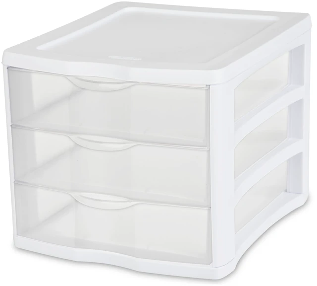 Main image of Sterilite 3 Drawer Unit, Clear Countertop Organizer for Desk and Shelf, White