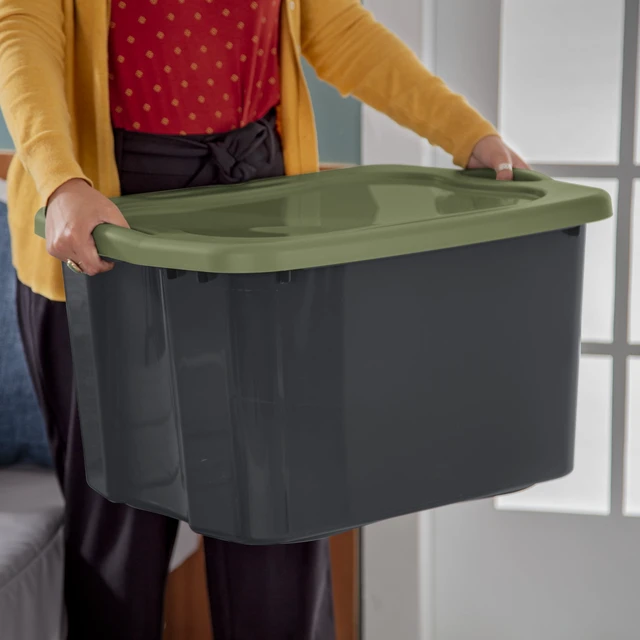 Alt view image 2 of 6 - Sterilite EZ Carry 17.5 Gallon Large Clear Plastic Storage Bin with Full-Grip Handles, Gray