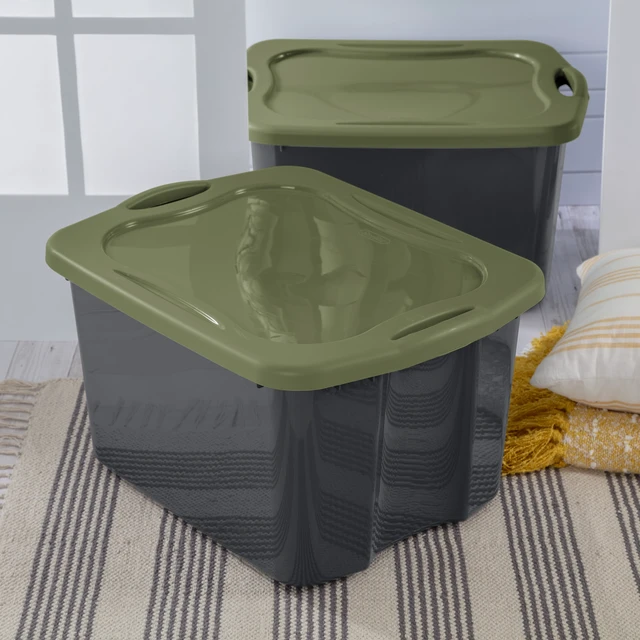 Alt view image 4 of 6 - Sterilite EZ Carry 17.5 Gallon Large Clear Plastic Storage Bin with Full-Grip Handles, Gray
