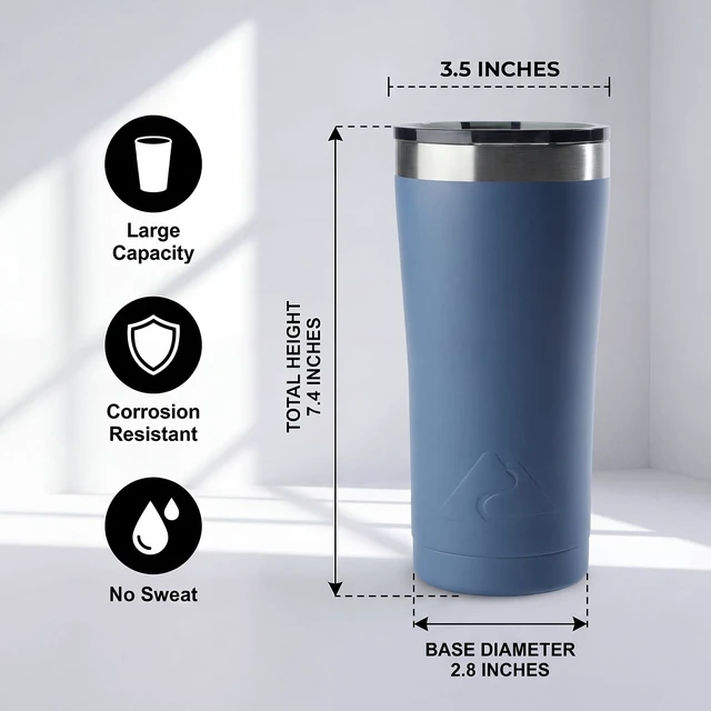 Alt view image 6 of 6 - Ozark Trail 22 oz Stainless Steel Vacuum Insulated Tumbler With Magnetic Slider Lid, Keeps Cold 12H, Blue Indigo