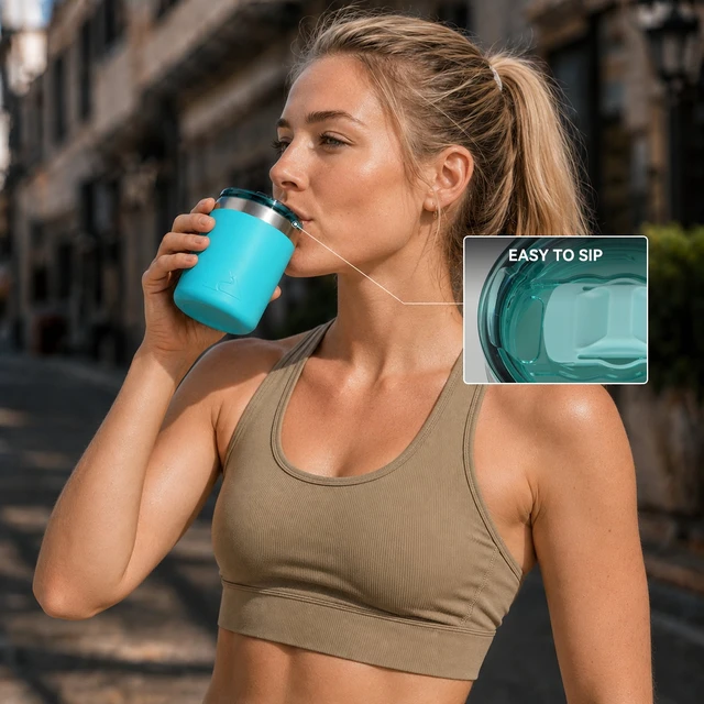Alt view image 5 of 6 - Ozark Trail 10 oz Ceramic-Lined Stainless Steel Lowball Tumbler with Magnetic Tritan Transparent Slider Lid, Teal