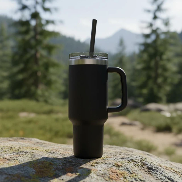 Alt view image 4 of 5 - Ozark Trail 40oz Stainless Steel Insulated Tumbler with Handle, Black
