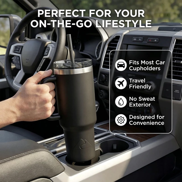 Alt view image 2 of 5 - Ozark Trail 40oz Stainless Steel Insulated Tumbler with Handle, Black