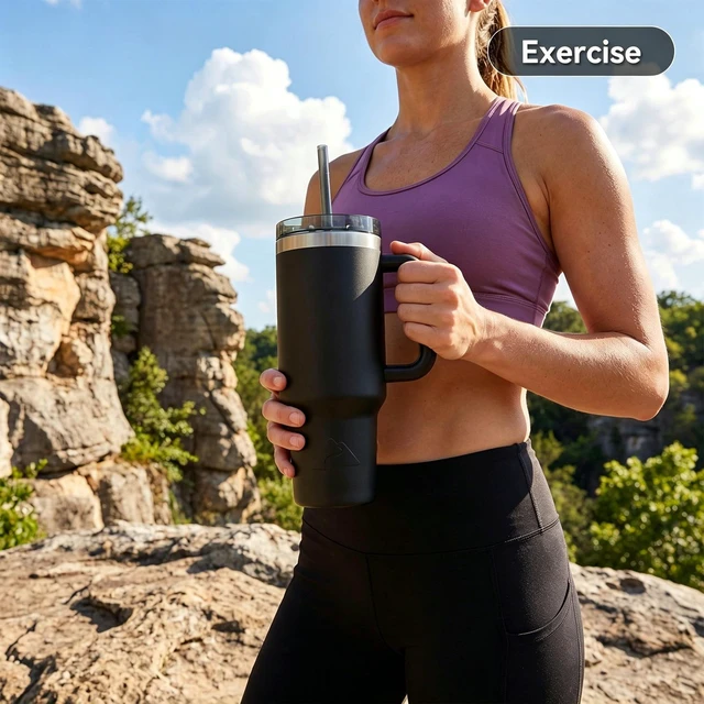 Alt view image 3 of 5 - Ozark Trail 40oz Stainless Steel Insulated Tumbler with Handle, Black