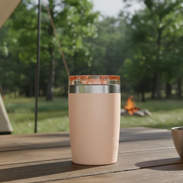 Alt view image 6 of 6 - Ozark Trail 12oz Ceramic Lined Stainless Steel Insulated Travel Tumbler with Slider Lid, Frosted Peach