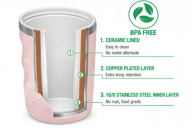 Alt view image 5 of 6 - Ozark Trail 12oz Ceramic Lined Stainless Steel Insulated Travel Tumbler with Slider Lid, Frosted Peach