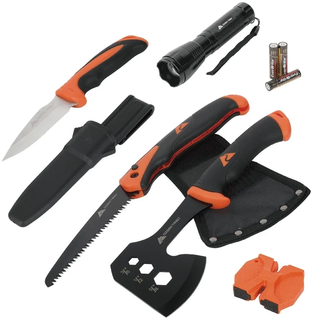 Main image of Ozark Trail 7-Piece Camping Multitool Set with Hammer, Axe, Flashlight, and Knives