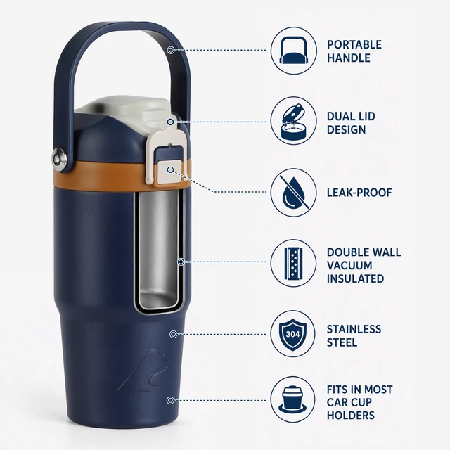 Alt view image 3 of 6 - Ozark Trail 18oz Vacuum-Insulated Stainless Steel Dual Lid Tumbler with Sip & Chug Lid, Blue Cove