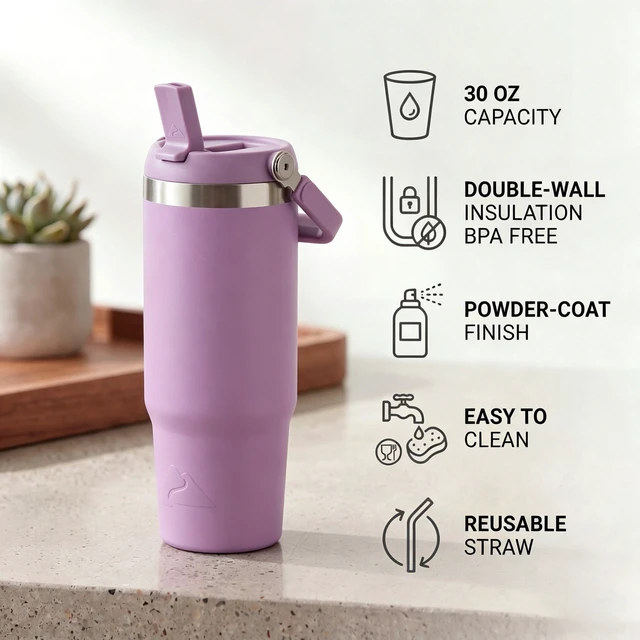 Alt view image 3 of 6 - Ozark Trail 30oz Stainless Steel Insulated Swivel Tumbler, Lilac