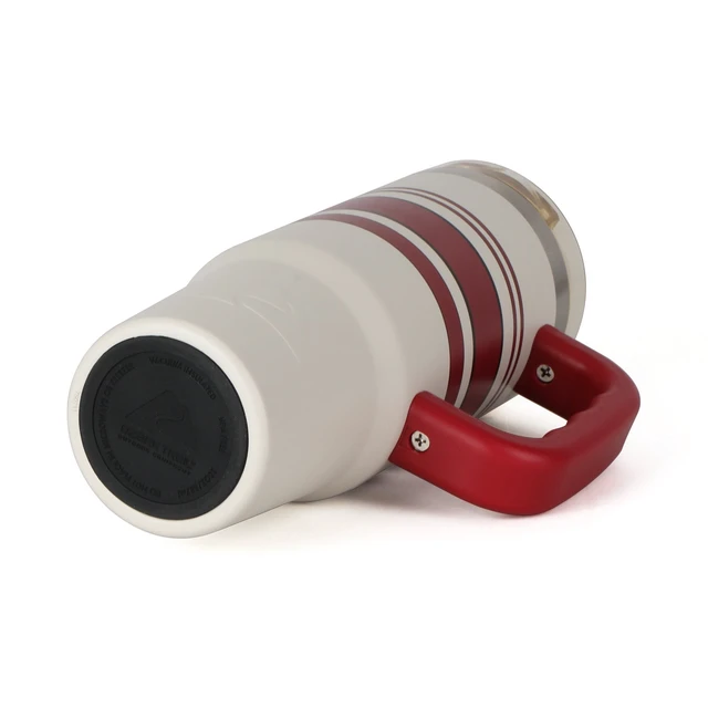 Alt view image 6 of 6 - Ozark Trail 30 oz Stainless Steel Insulated Tumbler with Handle, White with Red and Black Varsity Stripes