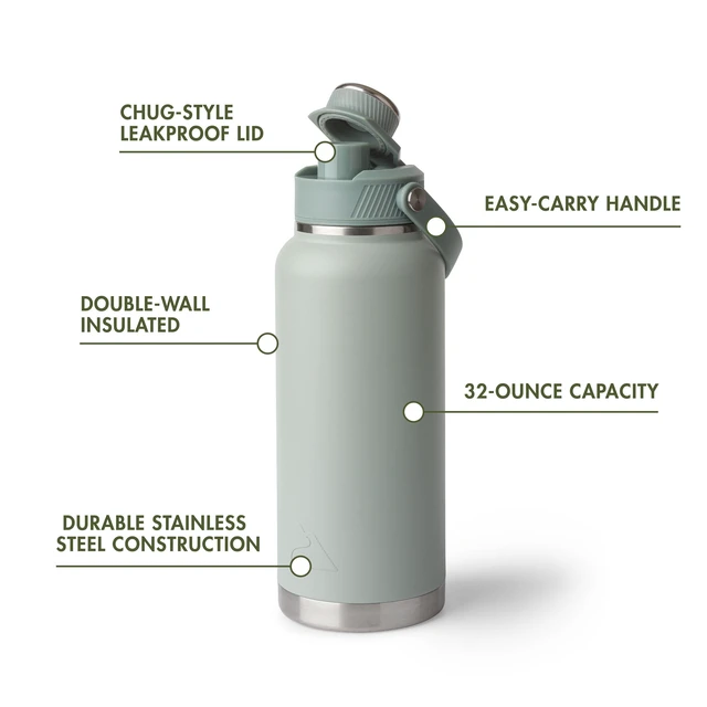 Alt view image 6 of 6 - Ozark Trail 32 oz Stainless Steel Insulated Chug Water Bottle, Sage Green