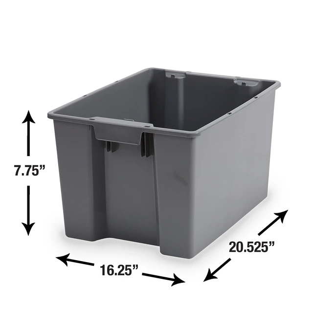 Alt view image 2 of 6 - Hyper Tough Plastic Stacking Open Storage Bin, Medium, Gray, No Lid