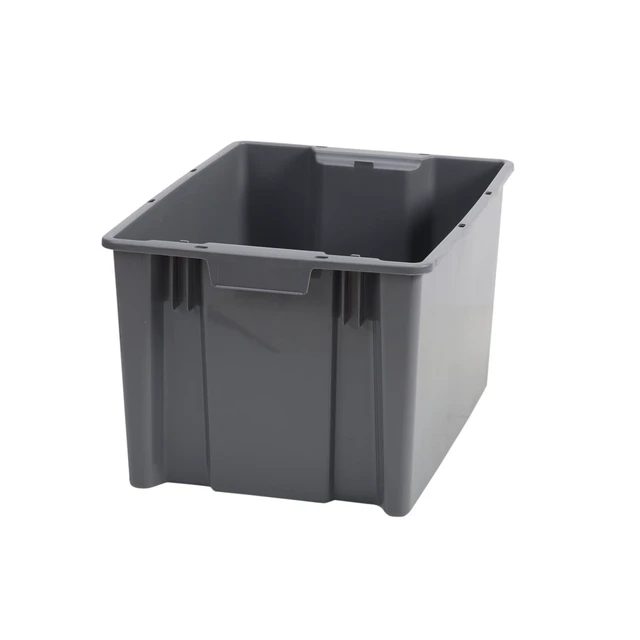 Alt view image 6 of 6 - Hyper Tough Plastic Stacking Open Storage Bin, Medium, Gray, No Lid