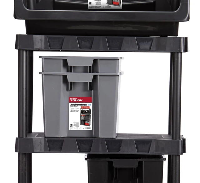 Alt view image 3 of 6 - Hyper Tough Plastic Stacking Open Storage Bin, Medium, Gray, No Lid