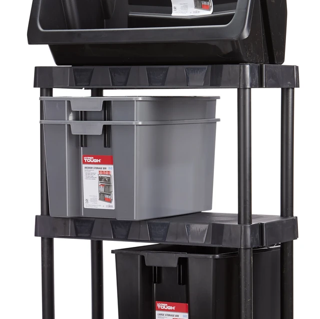 Alt view image 5 of 6 - Hyper Tough Plastic Stacking Open Storage Bin, Medium, Gray, No Lid