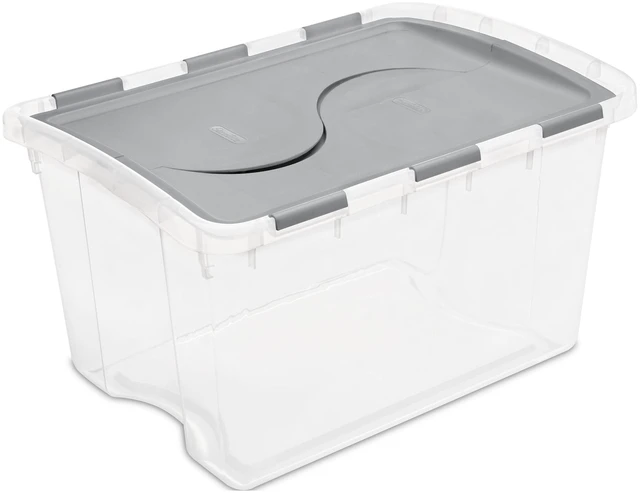 Main image of Sterilite 48 Quart Medium Storage Bin with Hinge Lid, Clear Plastic FlipLid Container, Gray