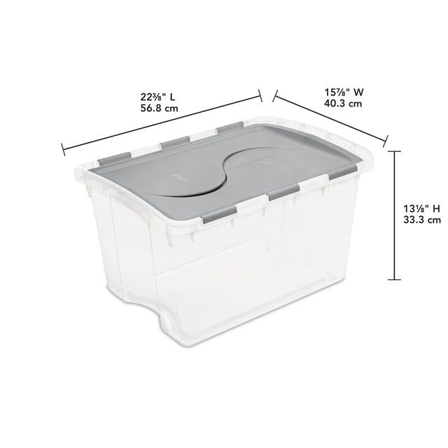 Alt view image 5 of 6 - Sterilite 48 Quart Medium Storage Bin with Hinge Lid, Clear Plastic FlipLid Container, Gray