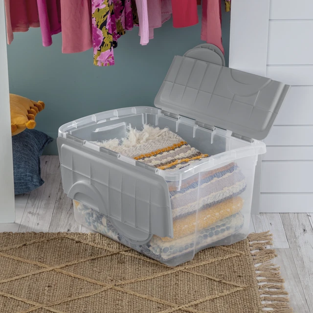 Alt view image 6 of 6 - Sterilite 48 Quart Medium Storage Bin with Hinge Lid, Clear Plastic FlipLid Container, Gray