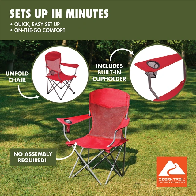 Alt view image 3 of 6 - Ozark Trail Basic Mesh Quad Camping Chair, Red