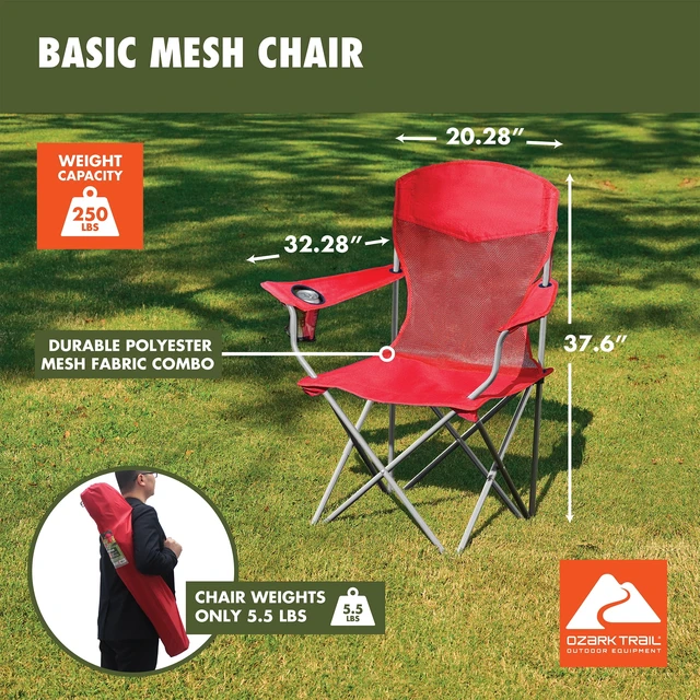 Alt view image 2 of 6 - Ozark Trail Basic Mesh Quad Camping Chair, Red