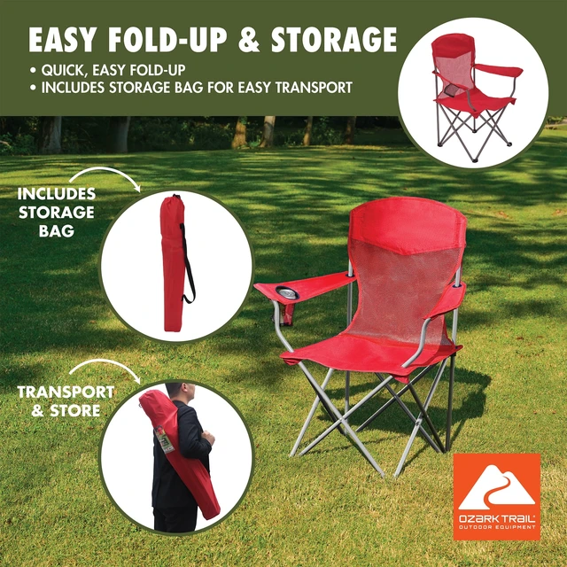 Alt view image 6 of 6 - Ozark Trail Basic Mesh Quad Camping Chair, Red