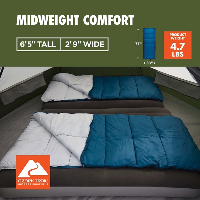 Alt view image 6 of 6 - Ozark Trail 35F Rectangular Sleeping Bag, 47% Recycled Polyester, ZIP SHIELD