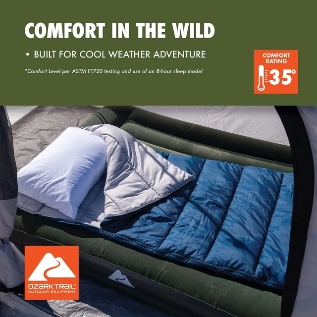 Alt view image 3 of 6 - Ozark Trail 35F Rectangular Sleeping Bag, 47% Recycled Polyester, ZIP SHIELD