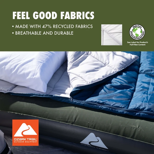 Alt view image 2 of 6 - Ozark Trail 35F Rectangular Sleeping Bag, 47% Recycled Polyester, ZIP SHIELD