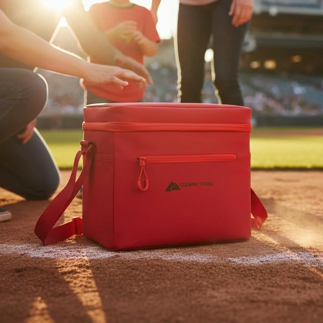 Alt view image 3 of 6 - Ozark Trail 12-Can Soft-Sided Cooler with Removable Hard Liner, Red