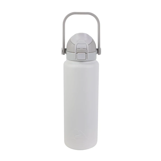 Alt view image 3 of 6 - Ozark Trail 30oz Stainless Steel Double Wall Vacuum-Insulated Water Bottle with Sip & Chug Lid, Light Gray