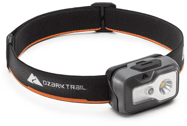 Main image of Ozark Trail 750 Lumen LED Headlamp, Multi-Color, 5 Modes, Water Resistant, Lightweight, with 3 AAA Batteries, Gray/Orange